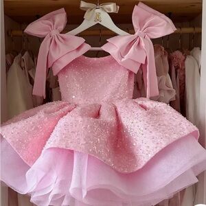 Pink Sequin Kids Dress with Bows